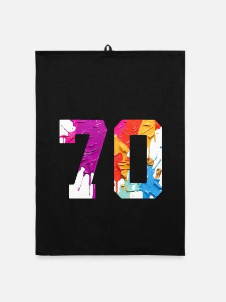 FARBIG NUMMER 70 BUNT 70. GEBURTSTAG - Organic Geschirrtuch - Schwarz - Vorne