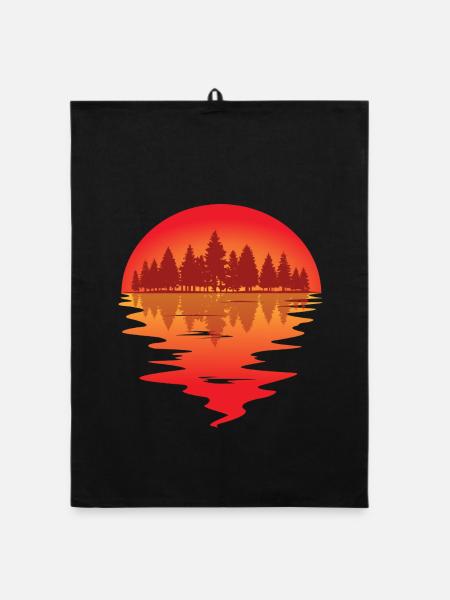 Sonnenuntergang am Waldsee - Organic Geschirrtuch - Schwarz - Vorne
