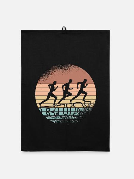 Retro-Sonnenuntergang Läufer-Trio - Organic Geschirrtuch - Schwarz - Vorne