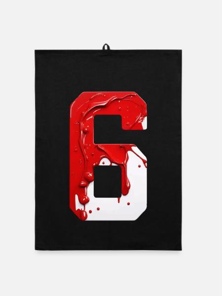 NO. 6 NUMBER 6 RED WHITE 6TH BIRTHDAY - Organic dish towel - black - Front