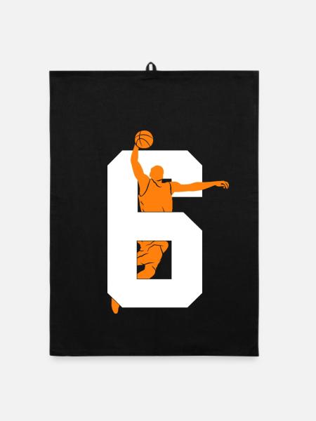 NUMBER 6 BASKETBALL 6TH BIRTHDAY - Organic dish towel - black - Front