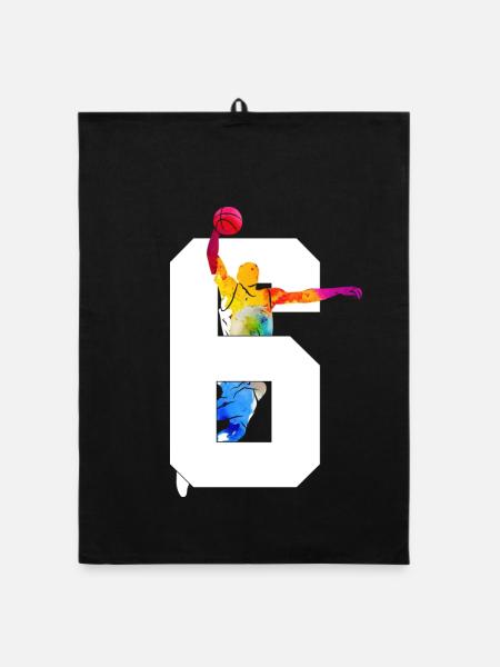 NUMBER 6 BASKETBALL 6TH BIRTHDAY - Organic dish towel - black - Front