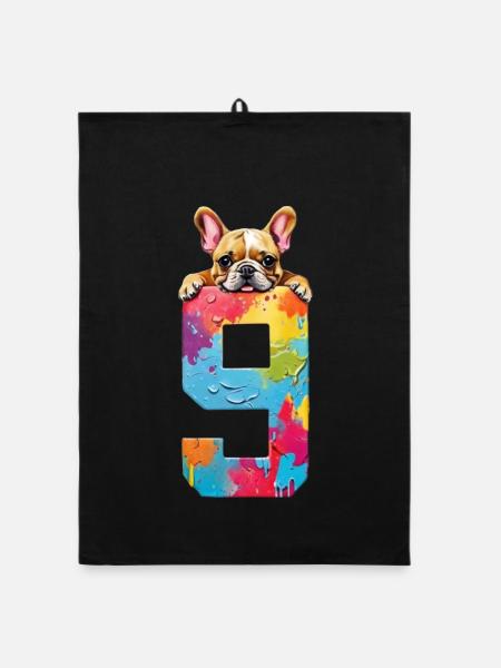 DOG 9 YEARS FRENCH BULLDOG 9TH BIRTHDAY - Organic dish towel - black - Front