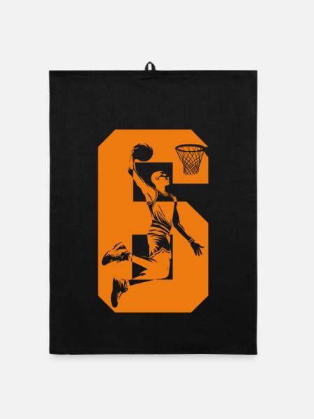 NUMBER 6 BASKETBALL 6TH BIRTHDAY - Organic dish towel - black - Front