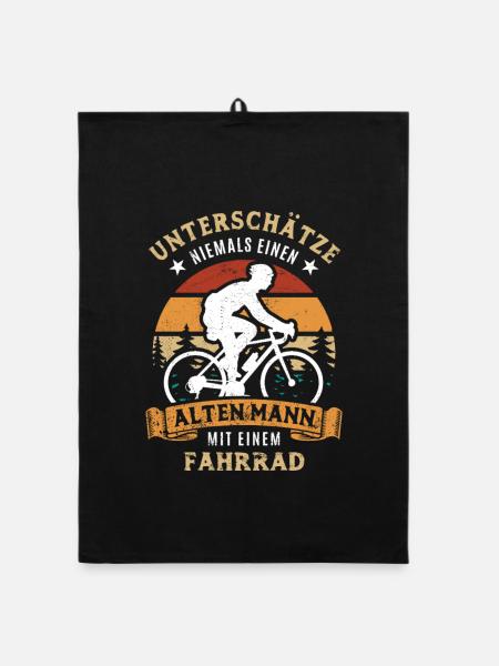 Unterschätze niemals einen alten Mann mit Fahrrad - Organic Geschirrtuch - Schwarz - Vorne