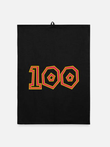 100. 100 ANS. 100e ANNIVERSAIRE. ANNIVERSAIRE 100 - Torchon bio - noir - Devant