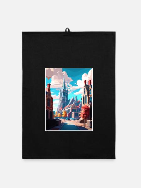 Gent Belgien Vintage Reiseposter WPA Souvenir - Organic Geschirrtuch - Schwarz