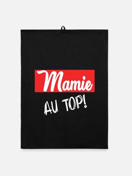 MAMIE. GRAND-MERE. FÊTE DES MÈRES. BONNE FÊTE - Torchon bio - noir - Devant