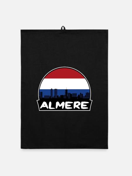 Almere Niederlande Flagge Skyline Silhouette Reisen - Organic Geschirrtuch - Schwarz - Vorne