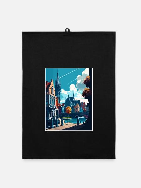 Gent Belgien Vintage Reiseposter WPA Souvenir - Organic Geschirrtuch - Schwarz