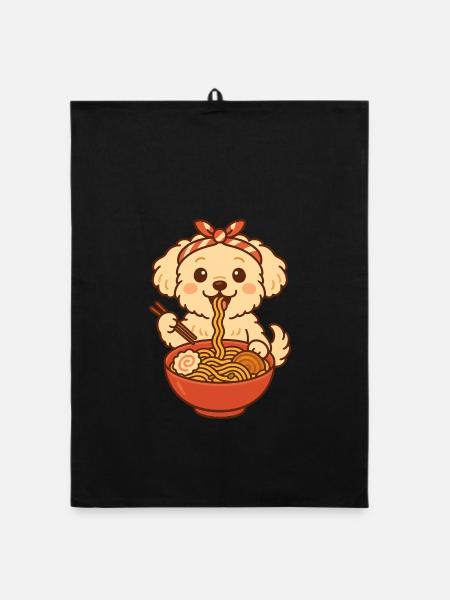 Kawaii Ramen Maltipoo – Nudel-Liebe pur - Organic Geschirrtuch - Schwarz - Vorne