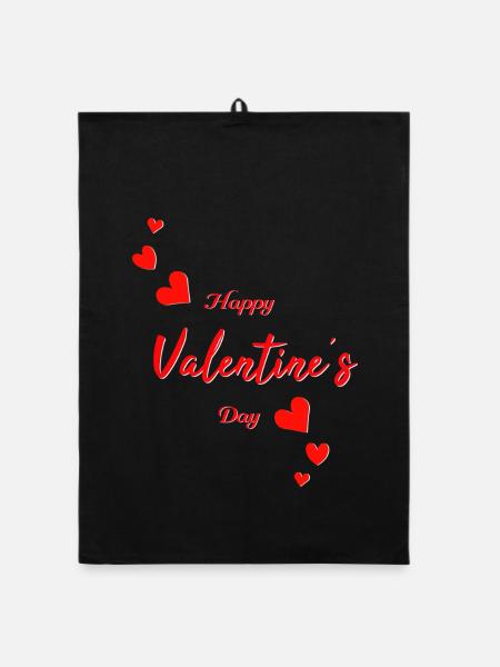 Valentine Happy Valentine - Organic Geschirrtuch - Schwarz - Vorne