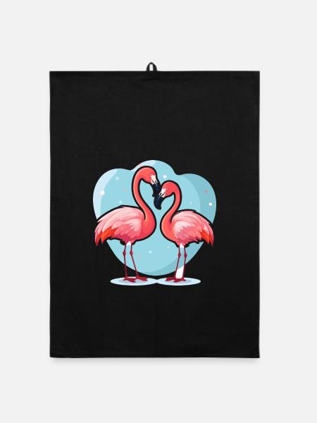 Flamingos, Kawaii, Karikatur, Haustier, Spielender, Mit, Balloons - Organic Geschirrtuch - Schwarz - Vorne