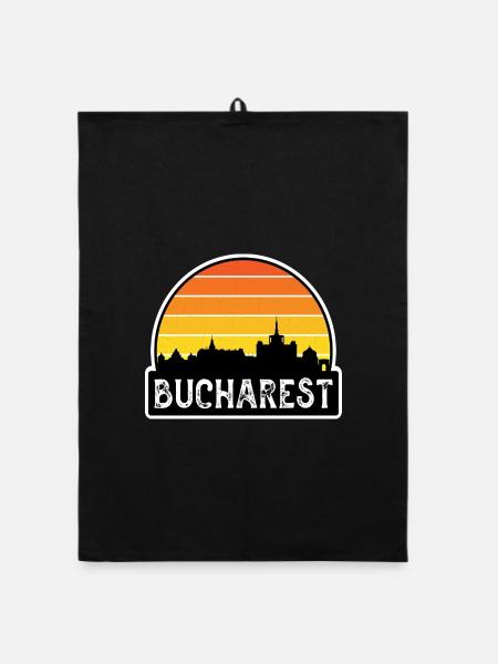 Bukarest Rumänien Flagge Skyline Reisesouvenir - Organic Geschirrtuch - Schwarz - Vorne