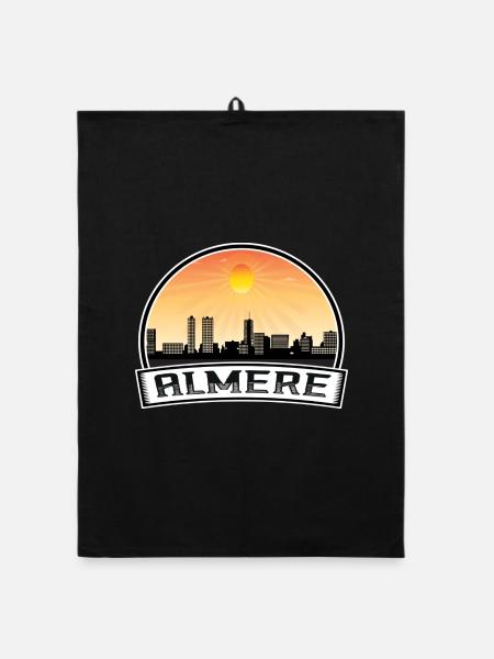 Almere Niederlande Skyline Vintage Sunset Travel S - Organic Geschirrtuch - Schwarz - Vorne
