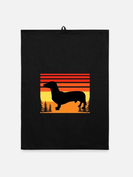Dachsund Hundeliebhaber Silhouette Vintage Sonnenuntergang - Organic Geschirrtuch - Schwarz