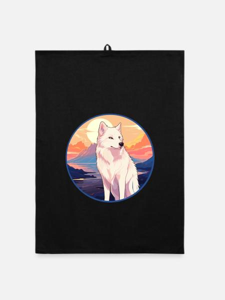 Arktischer Wolf Bunte Aquarell-Karikatur Kawaii Haustier - Organic Geschirrtuch - Schwarz - Vorne