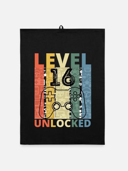 Level 16 Freigeschalteter lustiger Gamer-Geburtstag 16 Jahre - Organic Geschirrtuch - Schwarz - Vorne