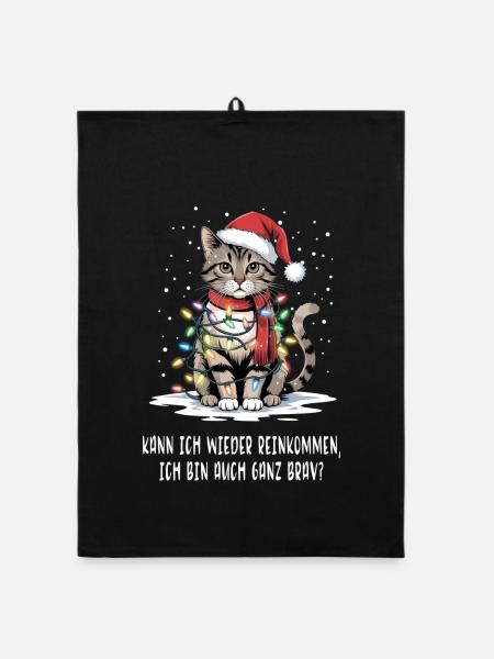 Christmas Cat - Organic Geschirrtuch - Schwarz - Vorne