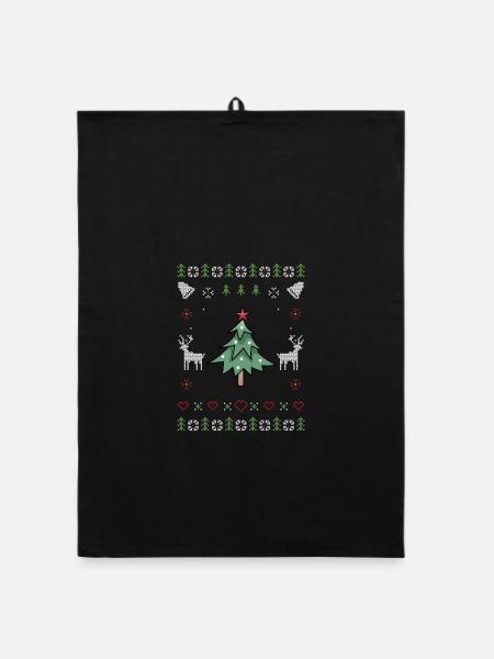 Weihnachtsbaum Ugly Christmas - Organic Geschirrtuch - Schwarz - Vorne