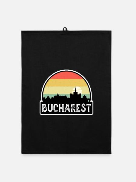 Bukarest Rumänien Flagge Skyline Reisesouvenir - Organic Geschirrtuch - Schwarz - Vorne