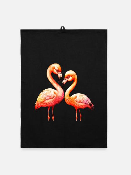 Flamingos im Herzduo - Organic Geschirrtuch - Schwarz - Vorne