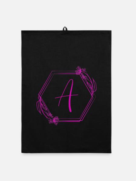 A Monogramm Hexagon Blüten - Organic Geschirrtuch - Schwarz - Vorne