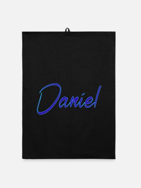 Daniel Signatur Blau Script - Organic Geschirrtuch - Schwarz - Vorne