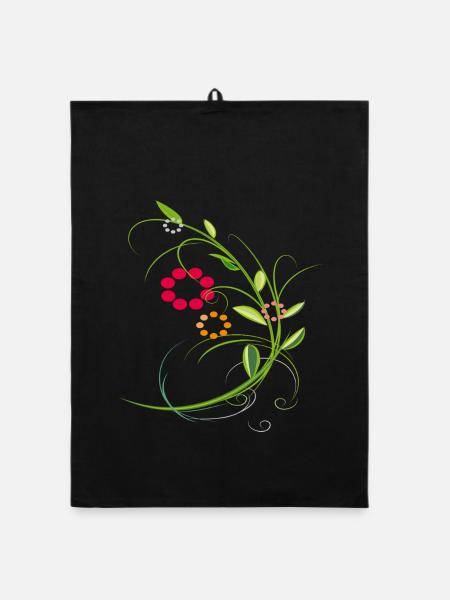 Blumenranke mit kleinen Blüten - Organic Geschirrtuch - Schwarz