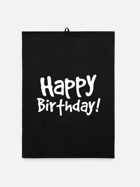 Handschriftliches Happy Birthday Motiv - Organic Geschirrtuch - Schwarz