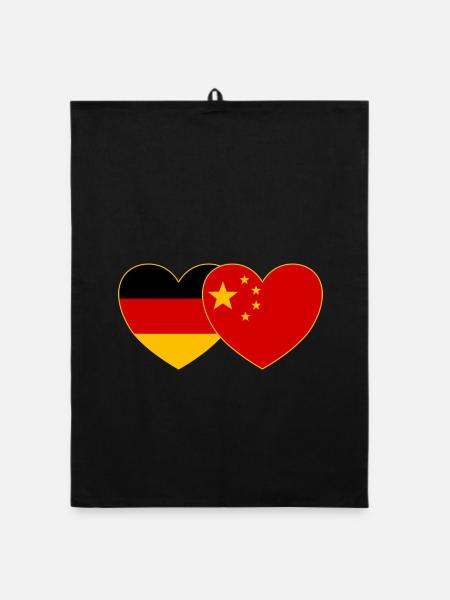 Deutschland China Flagge Herz - Organic Geschirrtuch - Schwarz