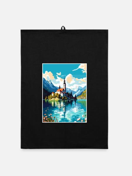 Bleder See Slowenien Vintage Reiseposter Souvenir - Organic Geschirrtuch - Schwarz