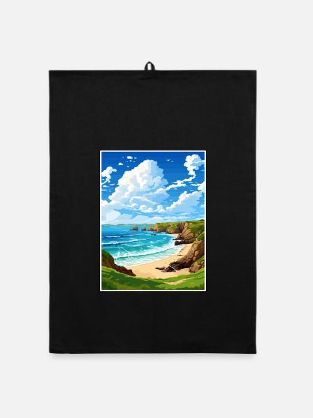 Porthcurno Cornwall Vintage Reiseposter Souvenir - Organic Geschirrtuch - Schwarz - Vorne