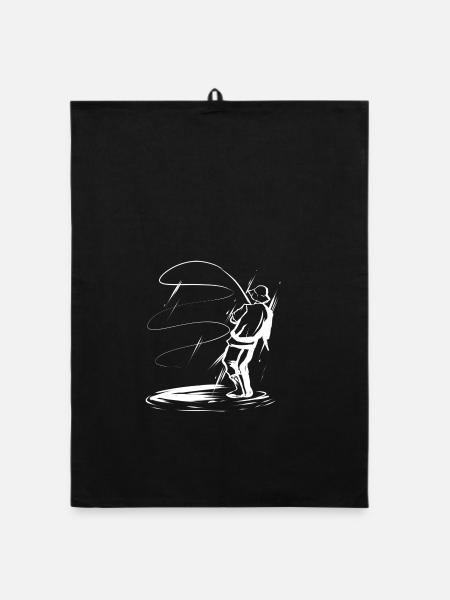 Angler Angeln Silhouette Sonnenuntergang - Organic Geschirrtuch - Schwarz