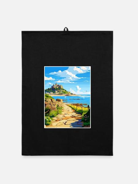 Marazion Cornwall Vintage Reiseposter Souvenir - Organic Geschirrtuch - Schwarz - Vorne