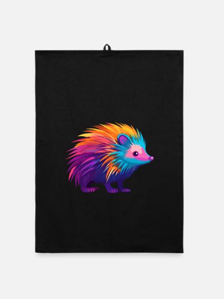 Stachelschwein Bunte Aquarell-Karikatur Kawaii Anima - Organic Geschirrtuch - Schwarz - Vorne