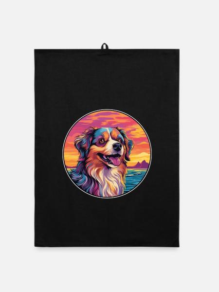 Himalaya-Schäferhund Hunderasse Bunte Karikatur Wate - Organic Geschirrtuch - Schwarz - Vorne