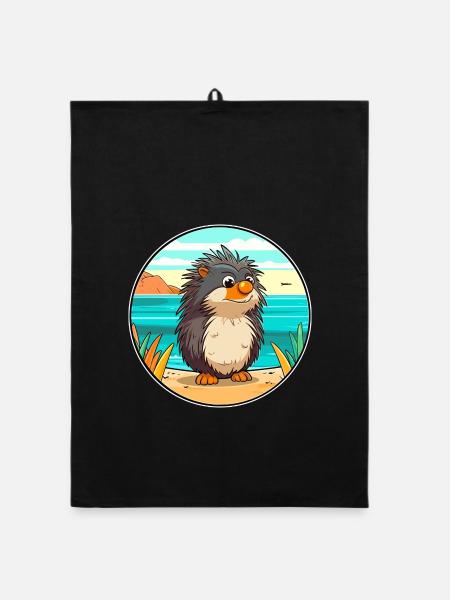 Stachelschwein Aquarell Karikatur Kawaii Clipart Tier - Organic Geschirrtuch - Schwarz - Vorne