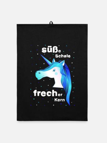 Einhorn blau frech süß Unicorn blaues Einhorn - Organic Geschirrtuch - Schwarz