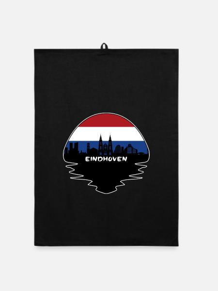 Eindhoven Niederlande Flagge Skyline Silhouette Trav - Organic Geschirrtuch - Schwarz - Vorne