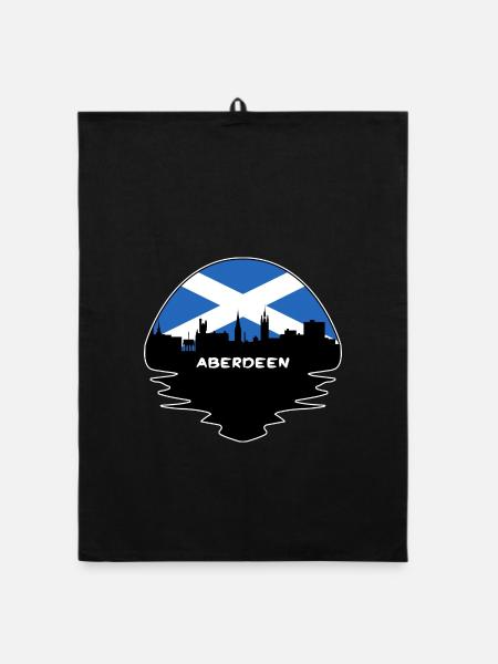 Aberdeen Schottland Flagge Skyline Silhouette Reisen - Organic Geschirrtuch - Schwarz - Vorne