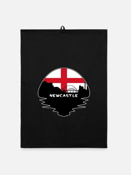 Newcastle England Flagge Skyline Silhouette Reisen - Organic Geschirrtuch - Schwarz - Vorne