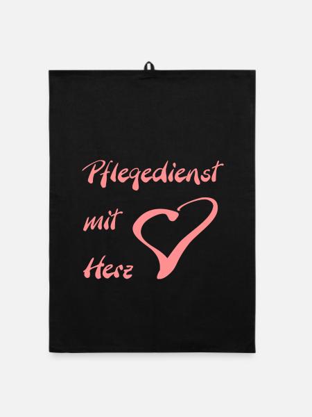 Pflegedienst mit Herz Brust gross - Organic Geschirrtuch - Schwarz