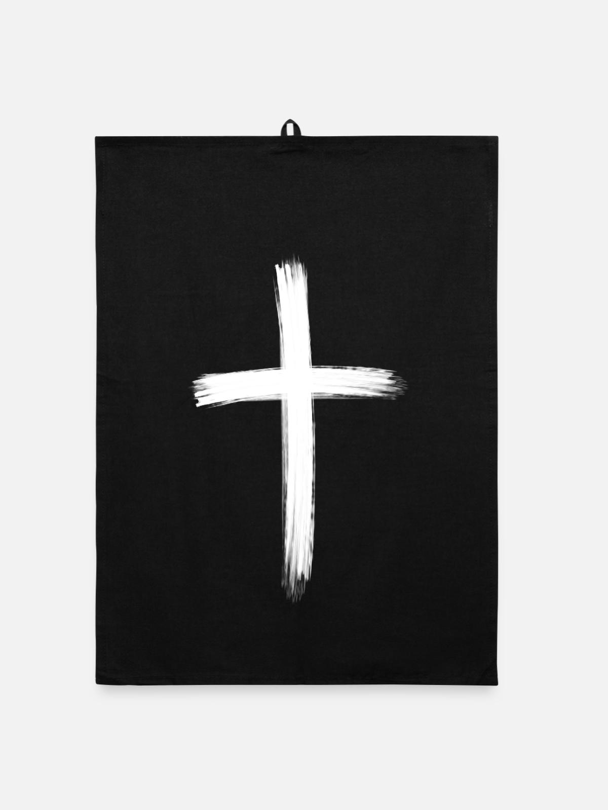 Kreuz paint weiß - Organic Geschirrtuch - Schwarz - Vorne
