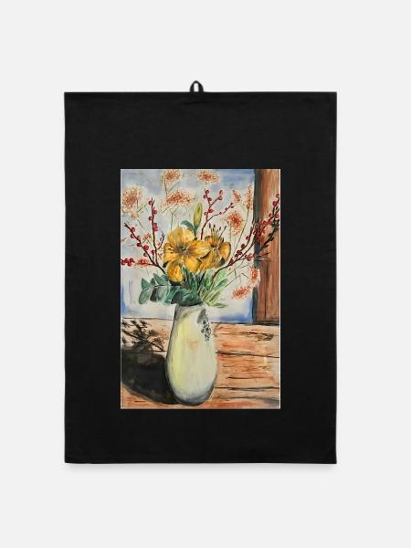 Blumenstrauß Wasserfarben Poster - Organic Geschirrtuch - Schwarz