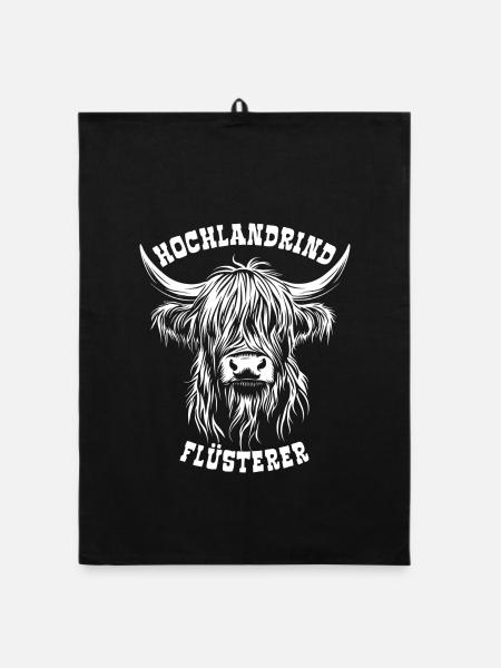 Hochland Rind Flüsterer - Kuh - Spruch - Organic Geschirrtuch - Schwarz - Vorne