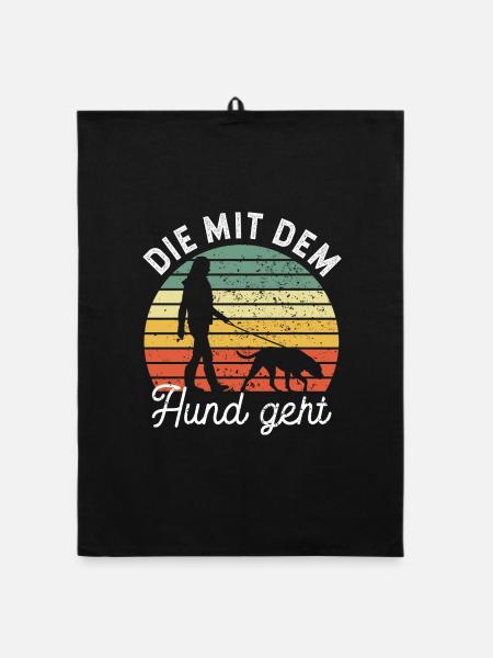 Die mit dem Hund geht - Gassi gehen - Organic Geschirrtuch - Schwarz - Vorne