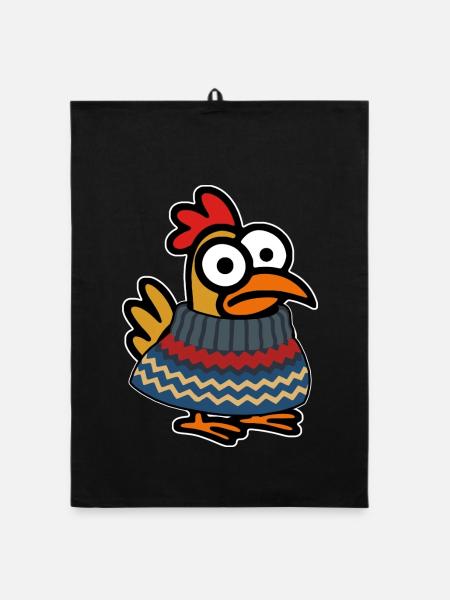 Niedliches Huhn mit Winterpullover - Organic Geschirrtuch - Schwarz - Vorne