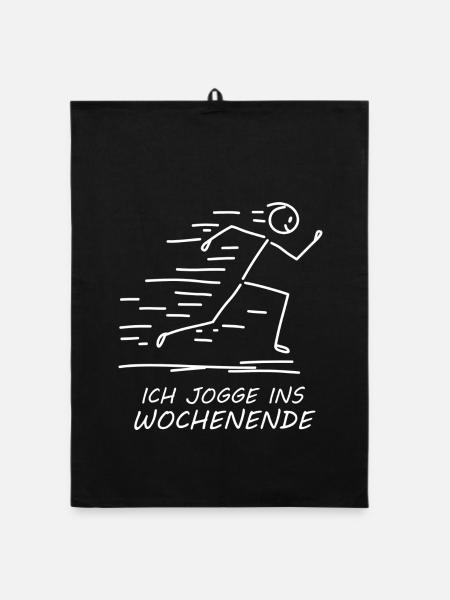 Ich jogge ins Wochenende - Organic Geschirrtuch - Schwarz - Vorne