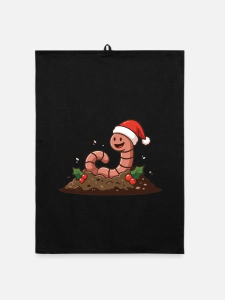 Regenwurm im Weihnachtshut – Weihnachtsthema - Organic Geschirrtuch - Schwarz